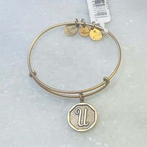 Alex & Ani NWT Adjustable Charm Bracelet Initial U Brass 117